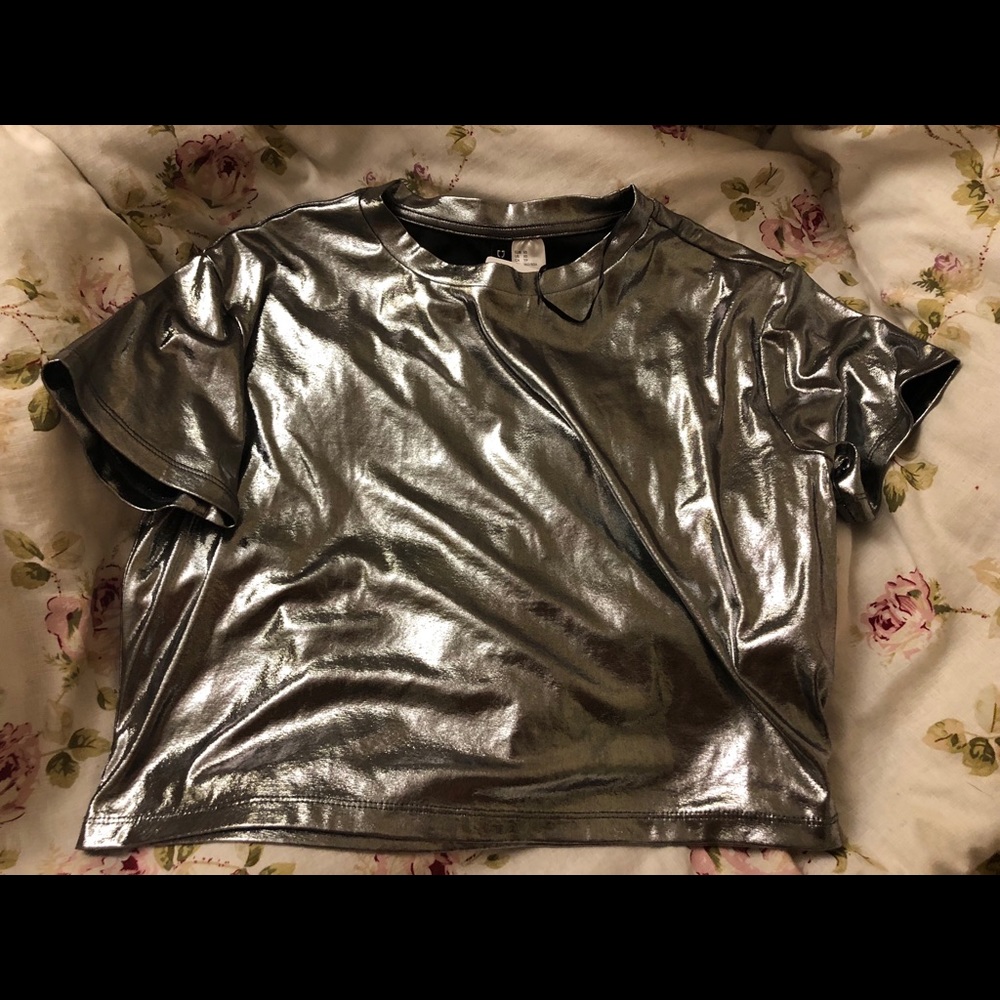 Metallic silver crop top